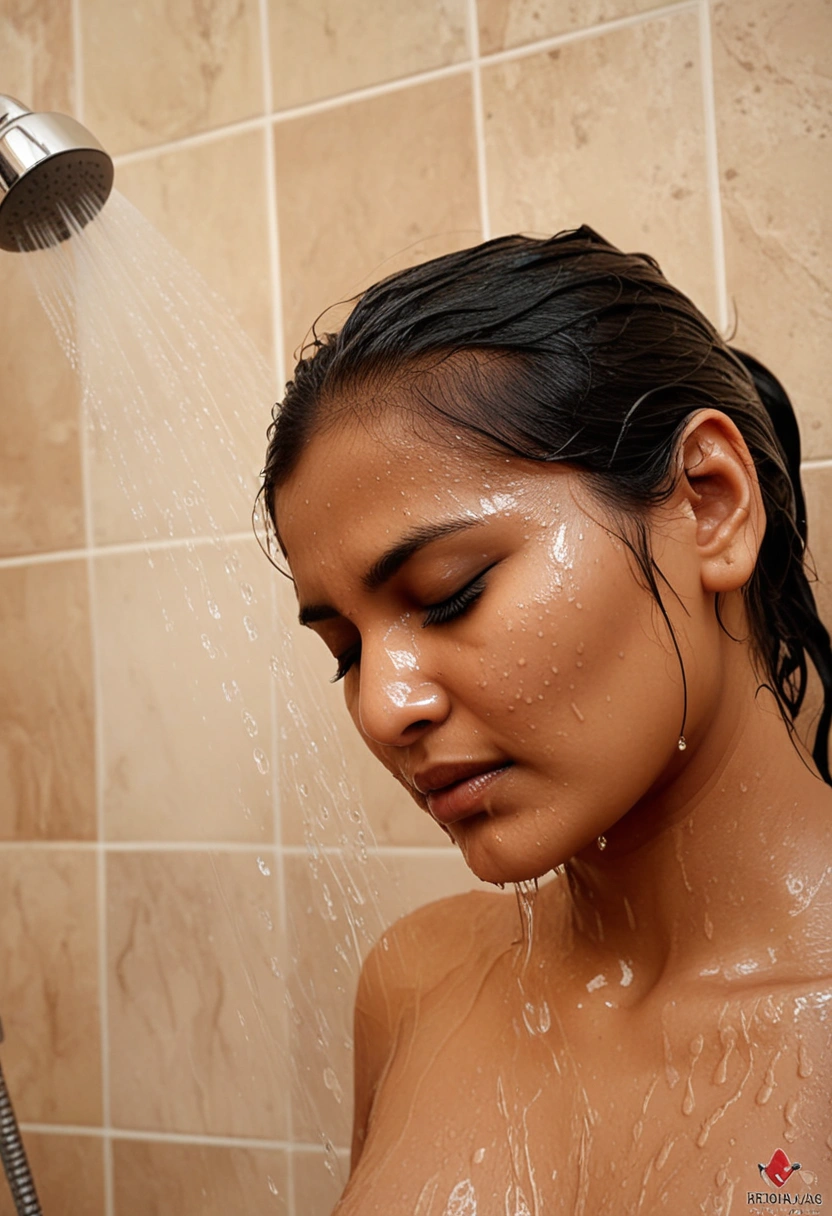 Megha from Pune caresses her dripping wet skin in the shower