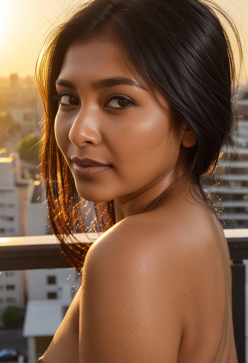 Warm Sunlight on Divya's Bare Skin on the Kolkata Balcony