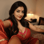 A captivating photograph of a desi wife showcasing her confidence and charm in a bold bedroom selfie.