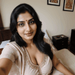 Captivating bedroom moment captured in a bold selfie by a confident desi wife.